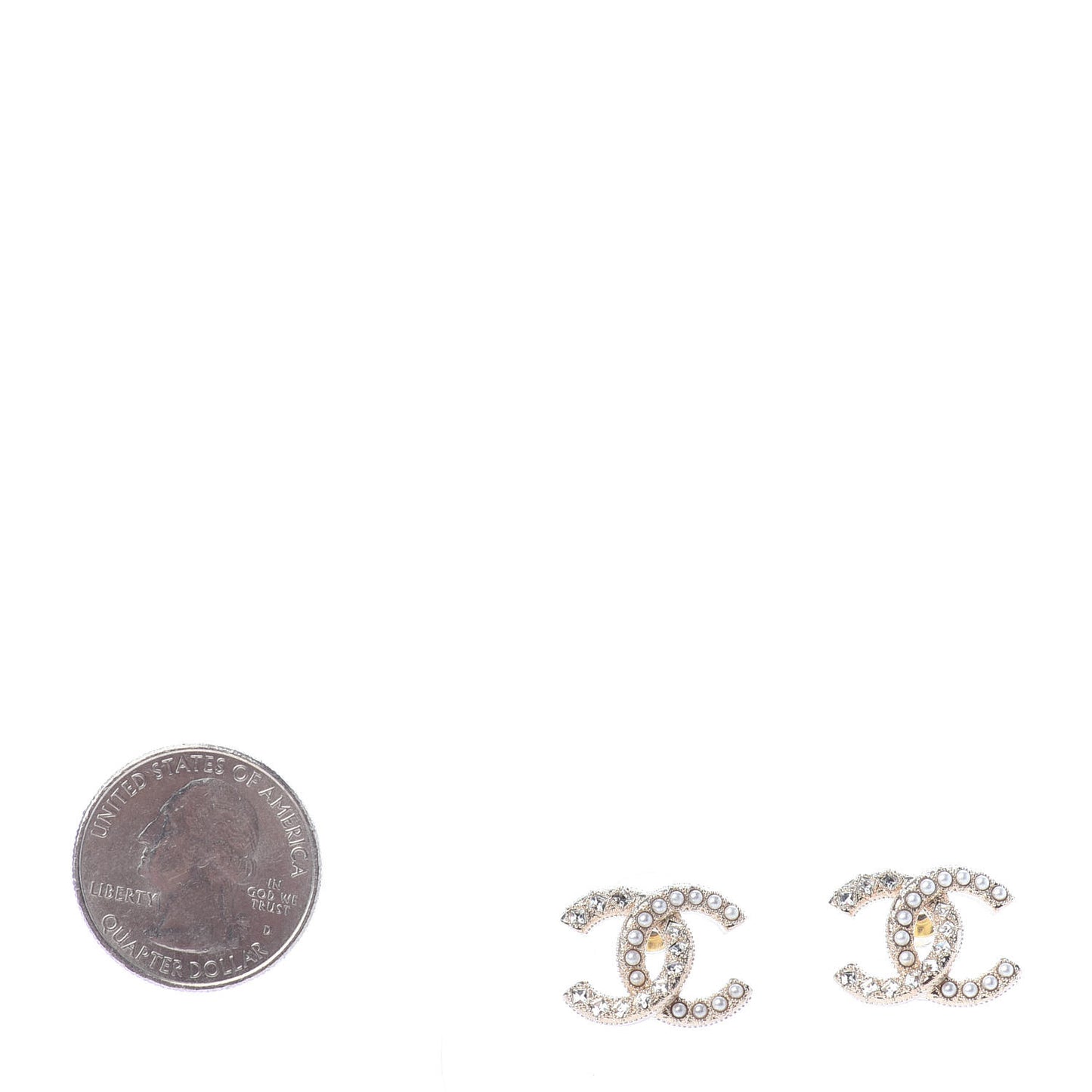 Crystal Pearl CC Earrings Gold