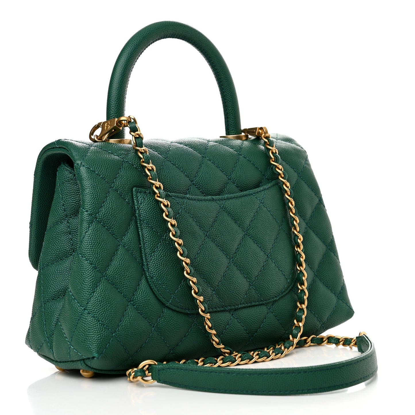 Caviar Quilted Mini Coco Handle Flap Green