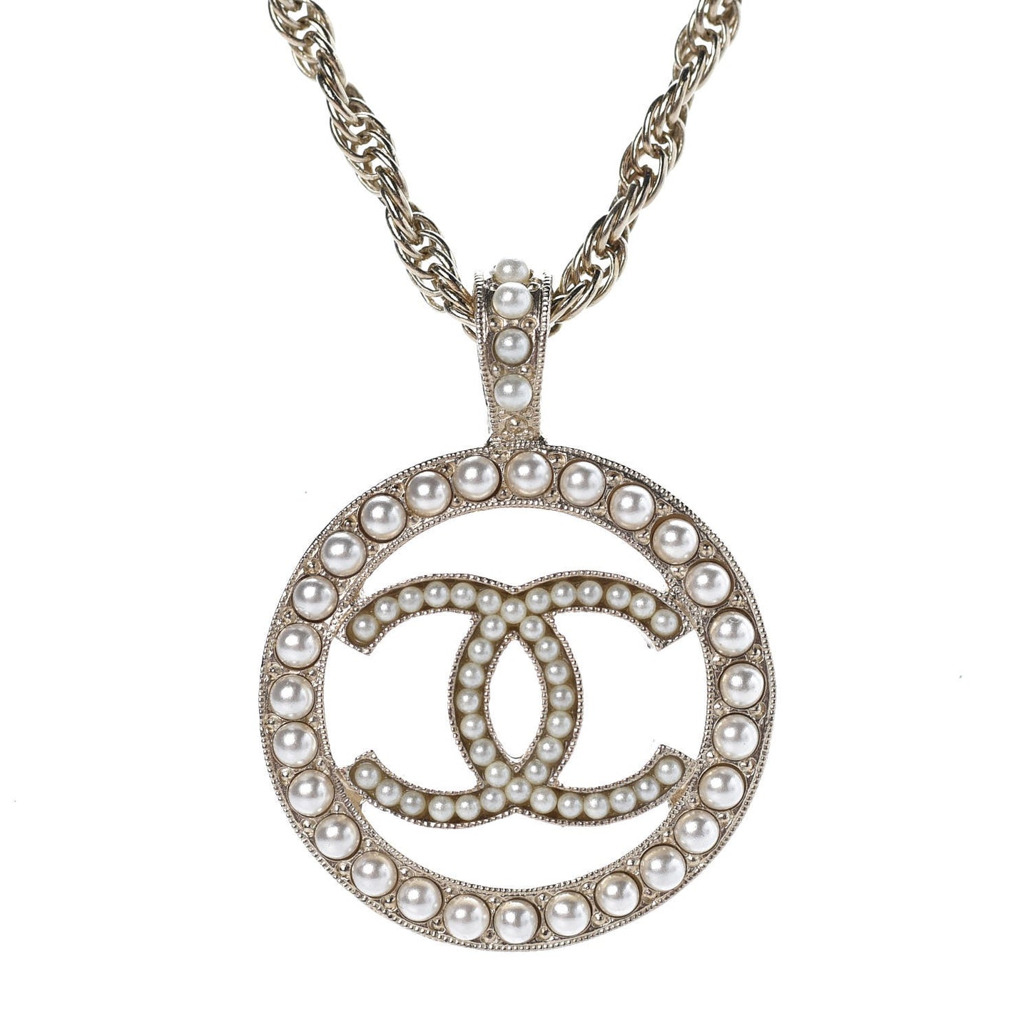 Pearl CC Medallion Necklace Gold