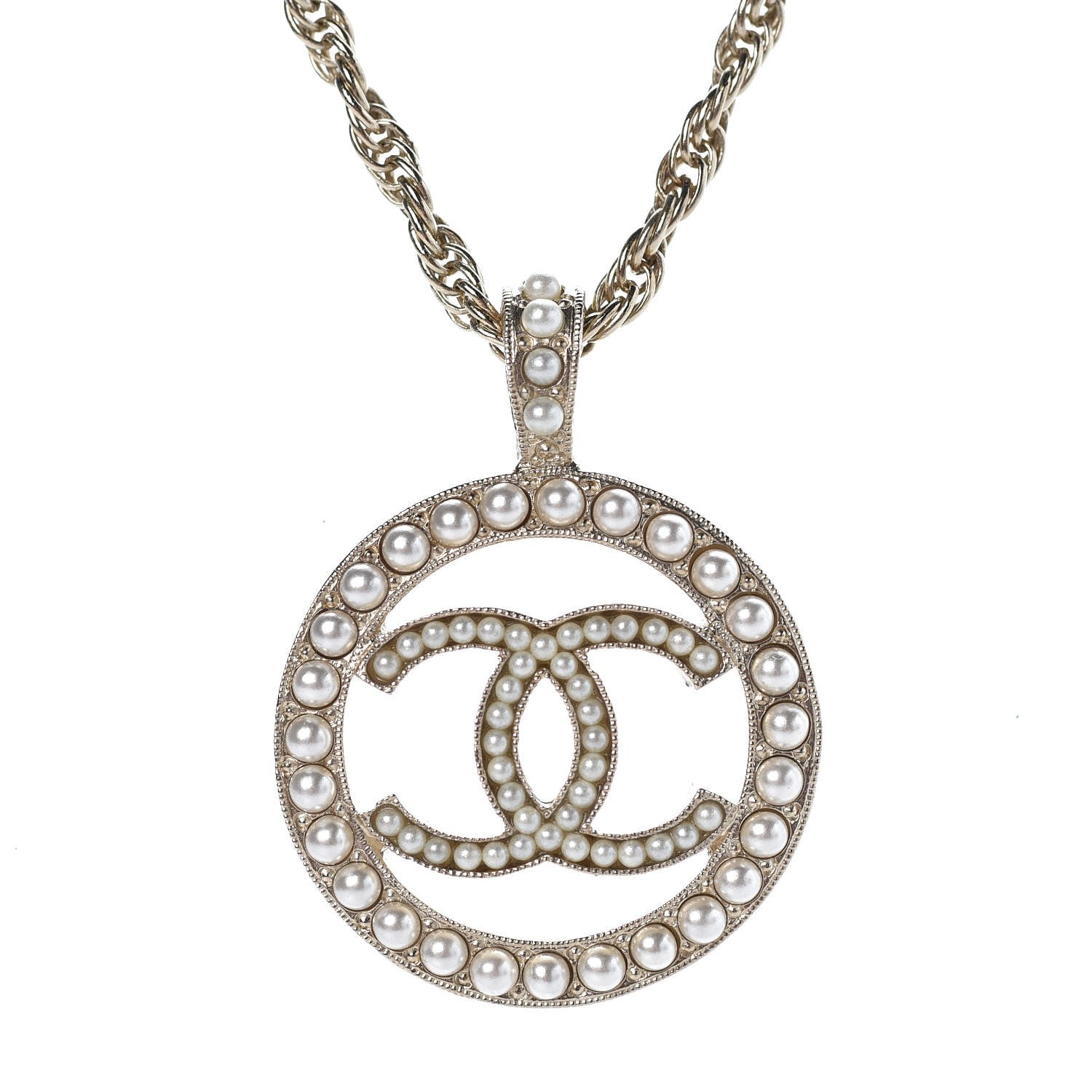 Chanel Pearl CC Medallion Necklace Gold 4 of 7