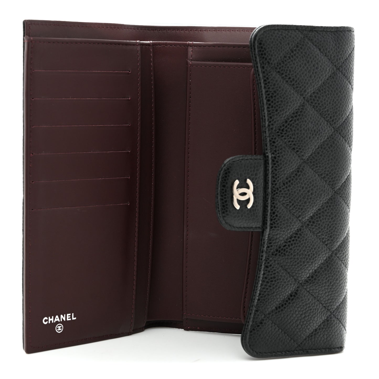 Caviar Quilted Long Flap Wallet Black