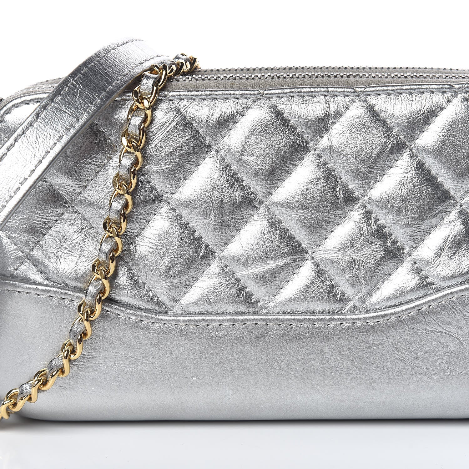 Chanel Metallic Lambskin Calfskin Quilted Small Gabrielle Clutch With Chain Silver 13 of 14