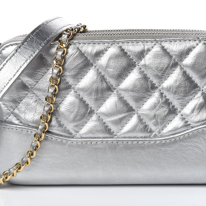 Chanel Metallic Lambskin Calfskin Quilted Small Gabrielle Clutch With Chain Silver 13 of 14