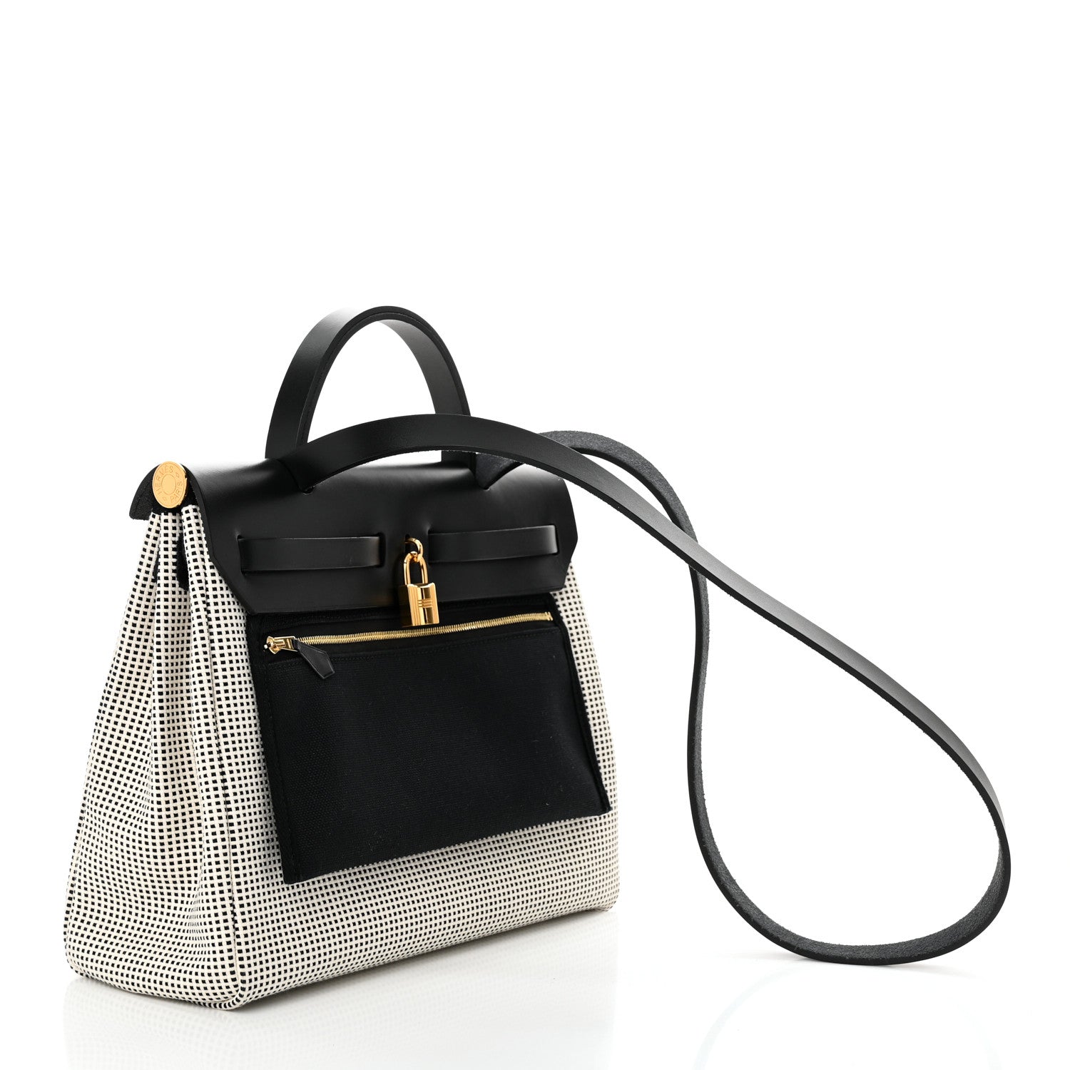 Hermes Vache Hunter Toile Quadrille Viking Herbag Zip Retourne 31 PM Ecru Black 4 of 11