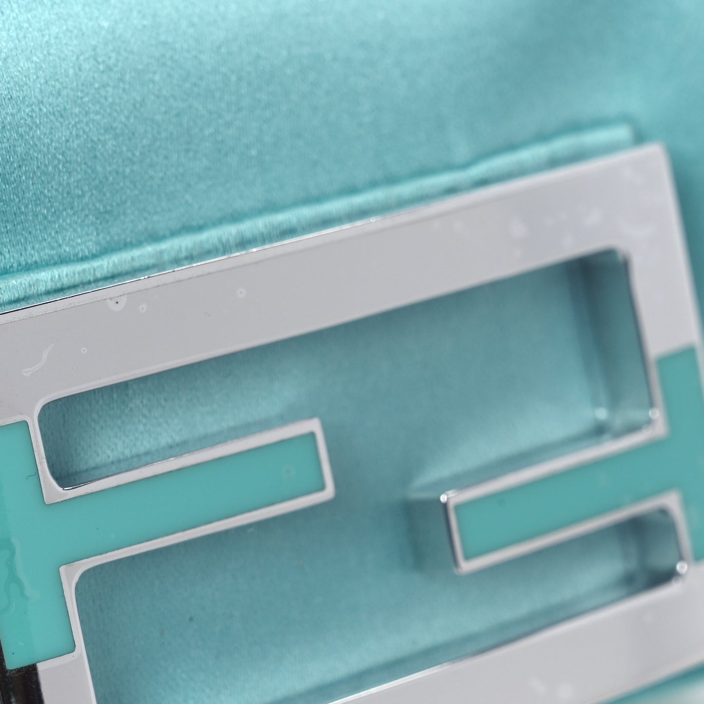 X TIFFANY Satin Silk Sterling Silver Nano Maxi Buckle Baguette Tiffany Blue