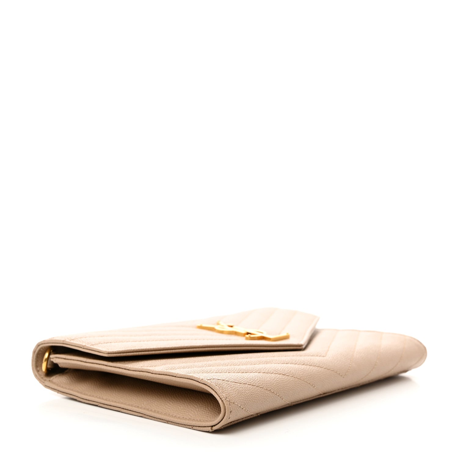 Saint Laurent Grain De Poudre Matelasse Chevron Monogram Envelope Clutch Dark Beige 4 of 7