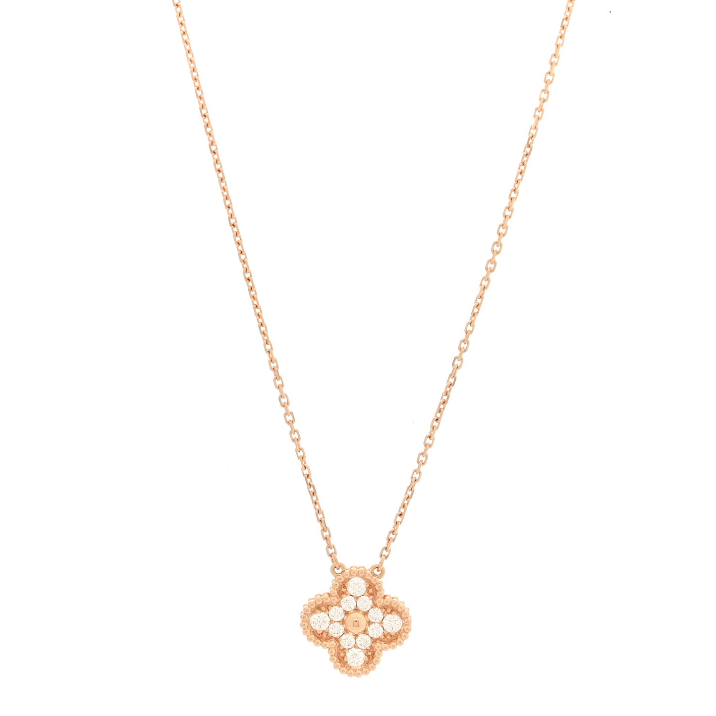 18K Rose Gold Diamond Vintage Alhambra Pendant Necklace