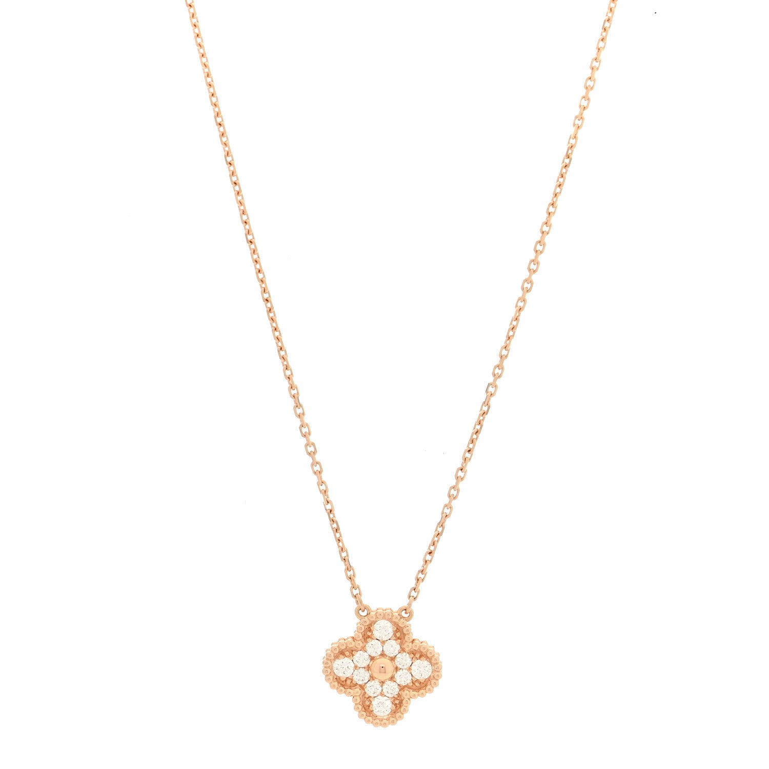 Van Cleef & Arpels 18K Rose Gold Diamond Vintage Alhambra Pendant Necklace 1 of 4