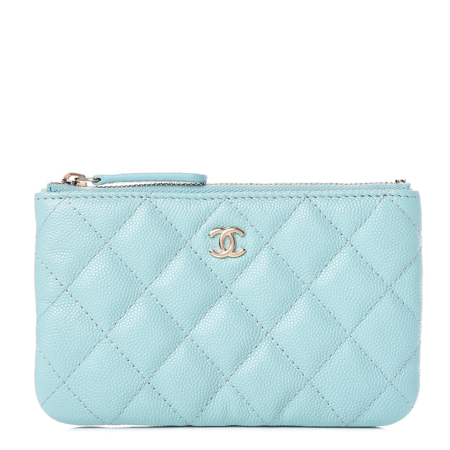Caviar Quilted Small Cosmetic Case Light Blue
