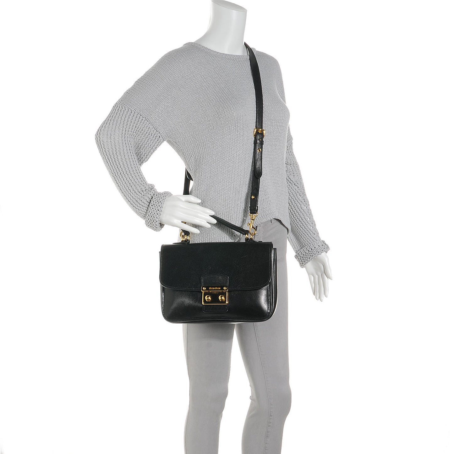 Leather Madras Shoulder Bag Nero Black