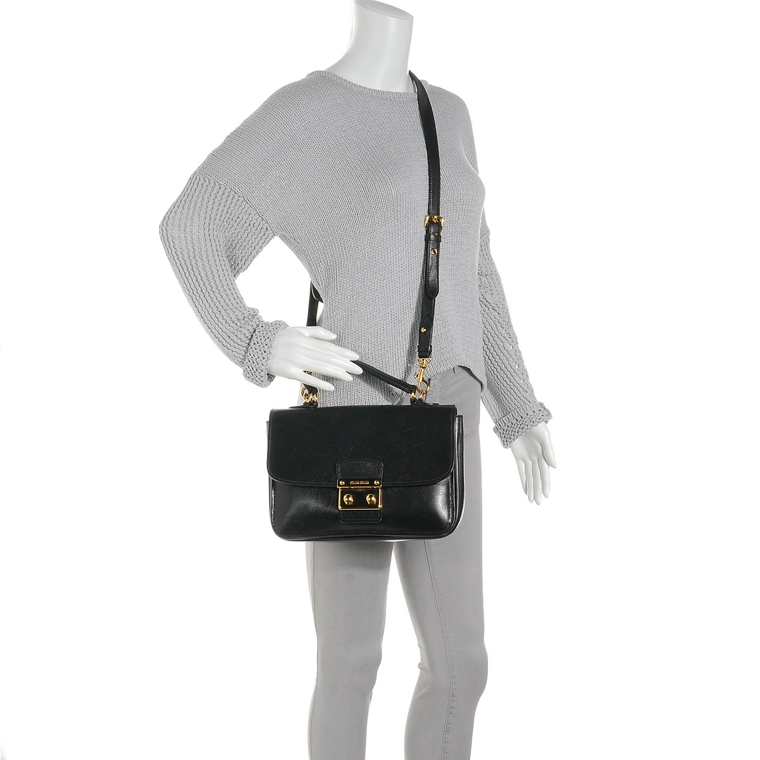 Miu Miu Leather Madras Shoulder Bag Nero Black 2 of 8