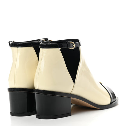 Chanel Patent Goatskin Patent Calfskin Peep Toe Short Ankle Boots 37 White Black 4 of 8