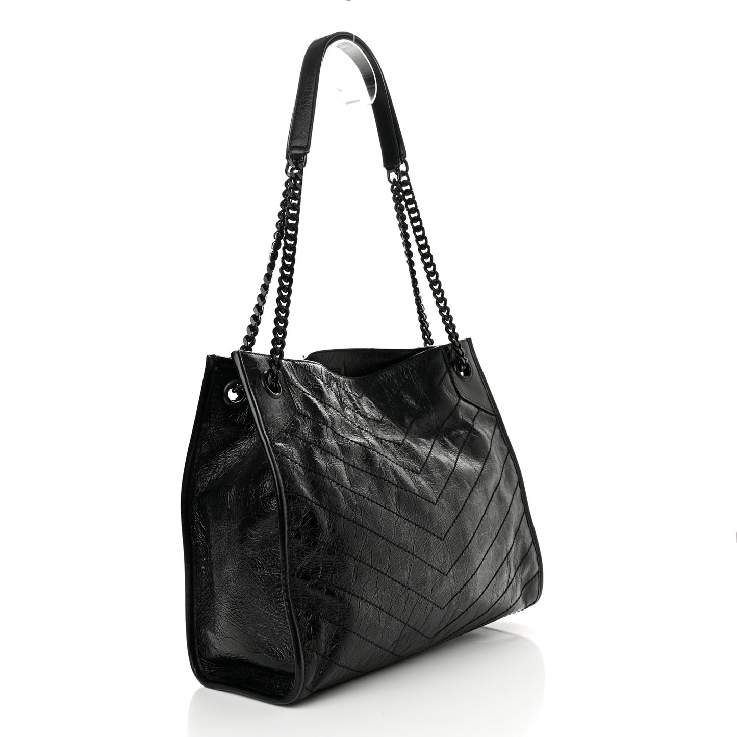 Crinkled Calfskin Matelasse Monogram Medium Niki Shopper Tote Black