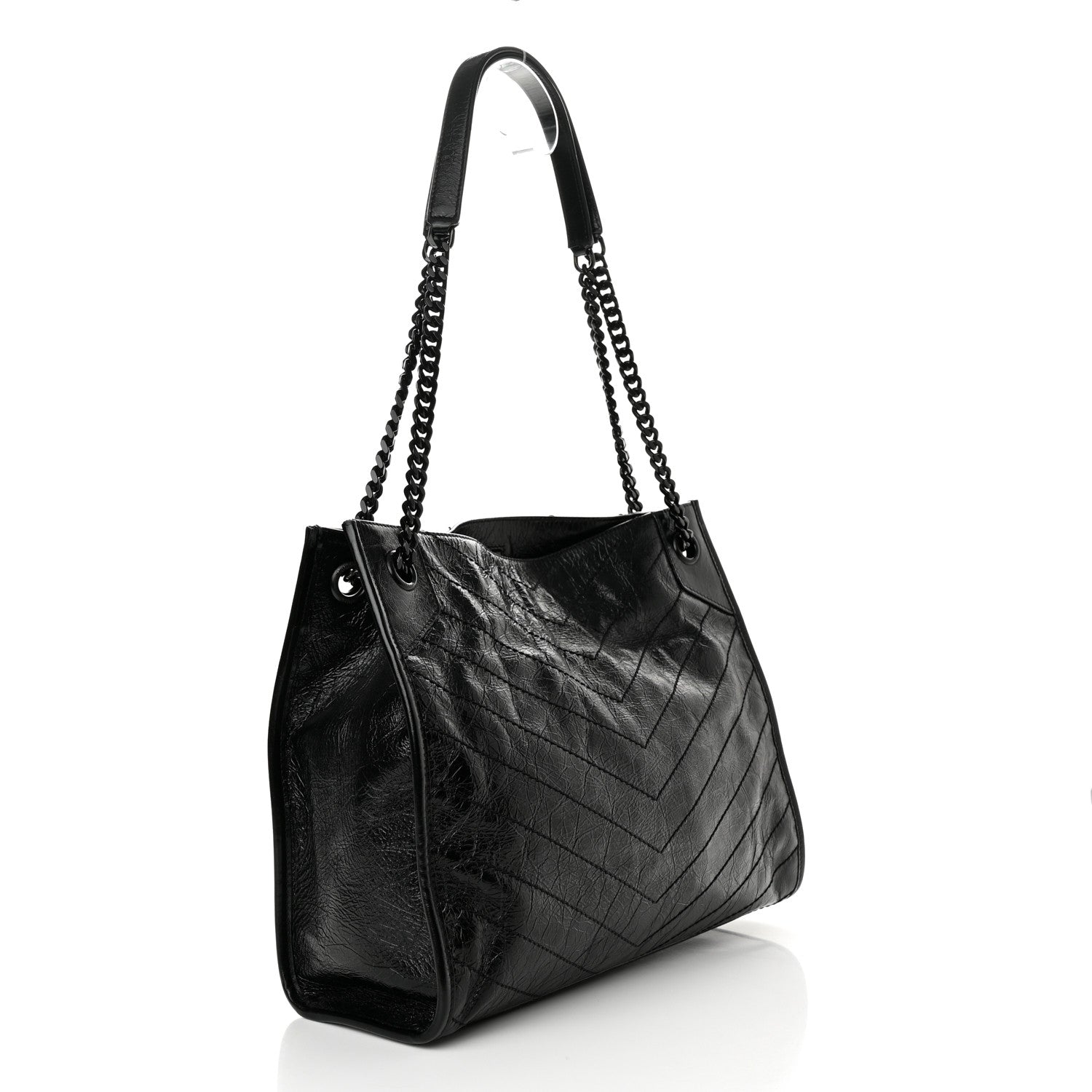 Saint Laurent Crinkled Calfskin Matelasse Monogram Medium Niki Shopper Tote Black 3 of 12
