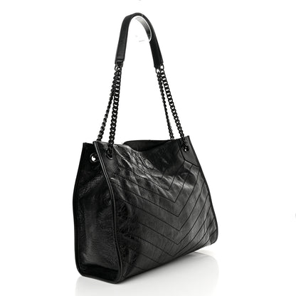 Saint Laurent Crinkled Calfskin Matelasse Monogram Medium Niki Shopper Tote Black 3 of 12