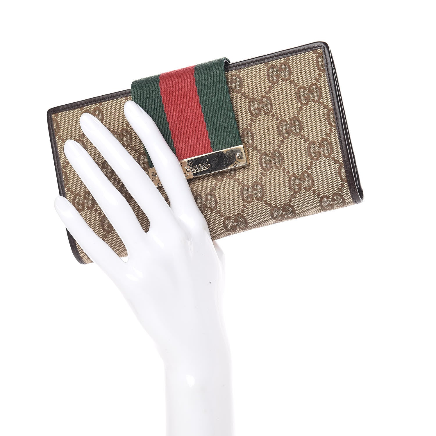 Gucci Monogram Calfskin Ladies Web Continental Wallet Beige Ebony Cocoa 2 of 11