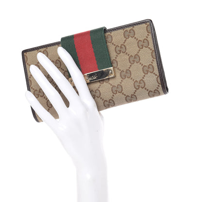 Gucci Monogram Calfskin Ladies Web Continental Wallet Beige Ebony Cocoa 2 of 11
