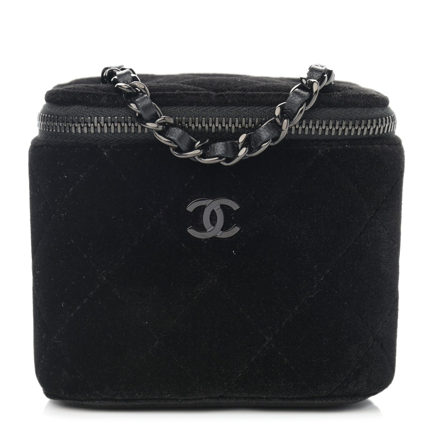 Velvet Quilted Mini Vanity Case With Chain So Black