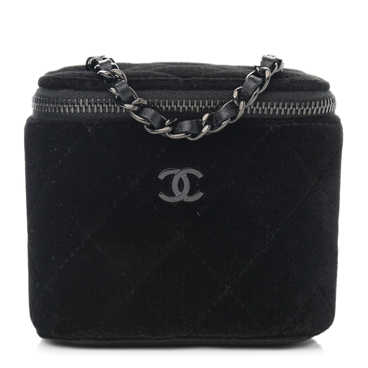 Chanel Velvet Quilted Mini Vanity Case With Chain So Black 1 of 10