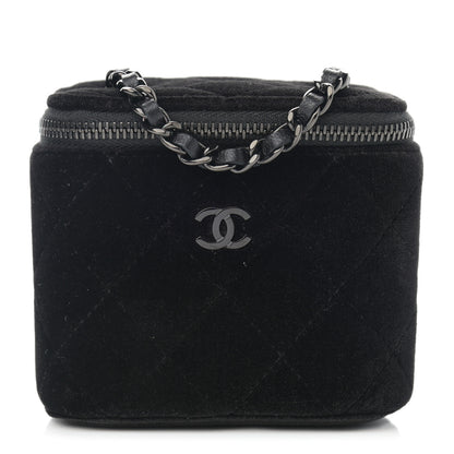 Chanel Velvet Quilted Mini Vanity Case With Chain So Black 1 of 10