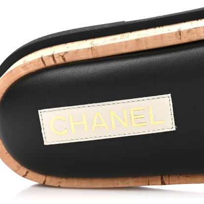 Chanel Fabric Pearl Cork CC Slip On Sandals 40 Black 8 of 9