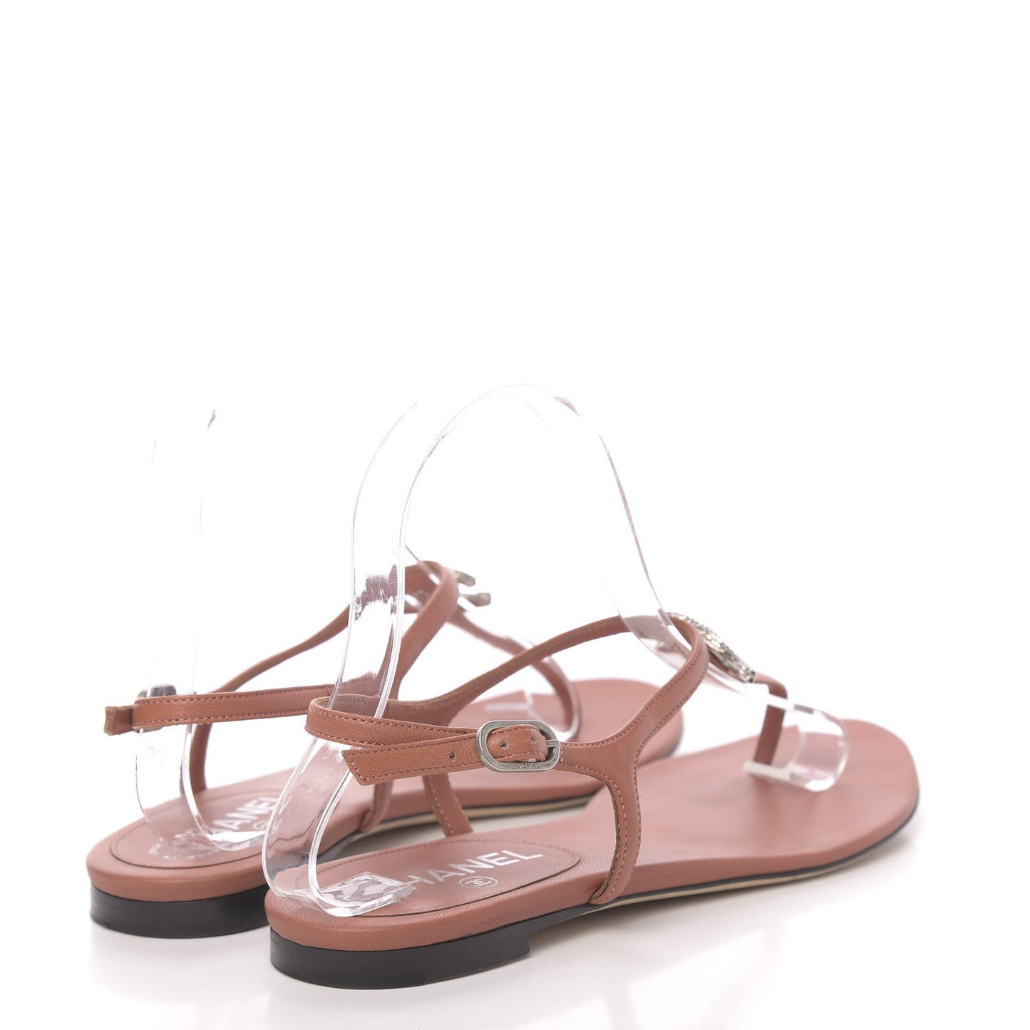 Lambskin Crystal Baguette CC Thong Sandals 38 Orange