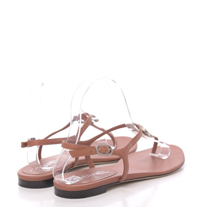 Chanel Lambskin Crystal Baguette CC Thong Sandals 38 Orange 4 of 10