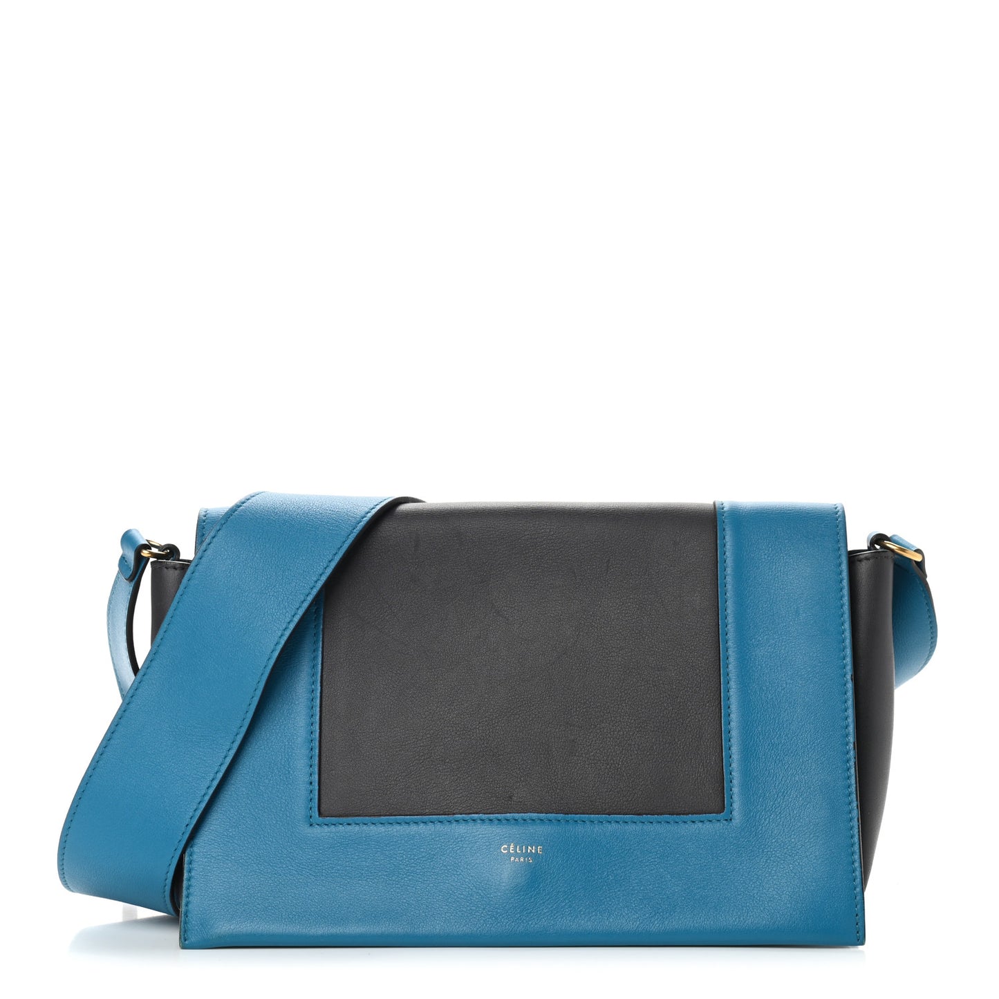 Shiny Smooth Calfskin Medium Frame Shoulder Bag Turchese Liquorice
