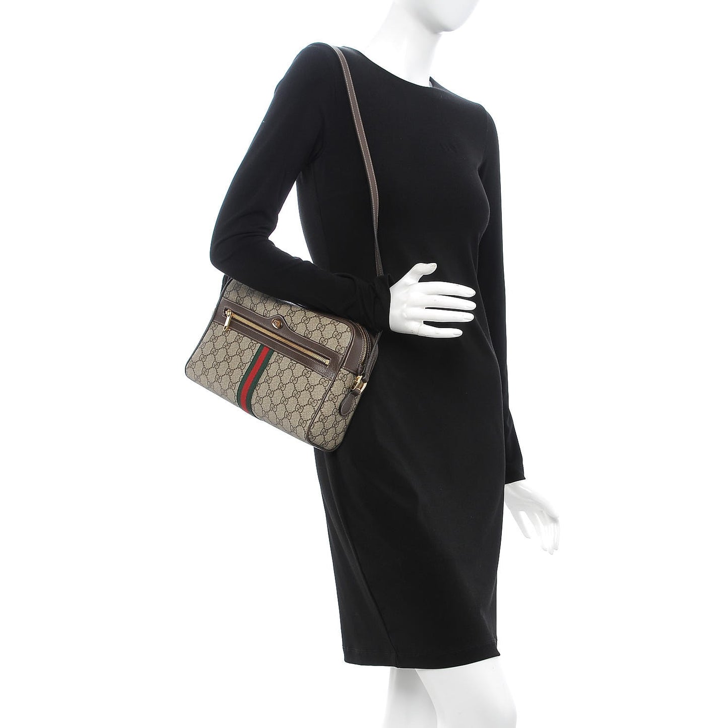 GG Supreme Monogram Web Small Ophidia Shoulder Bag Brown