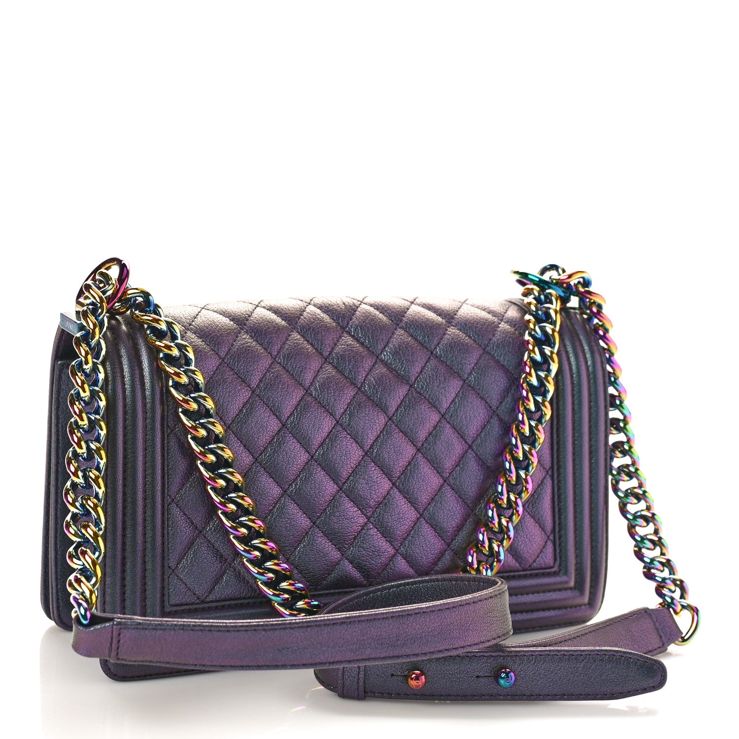 Chanel Iridescent Goatskin Quilted Medium Boy Flap Purple 2 of 9