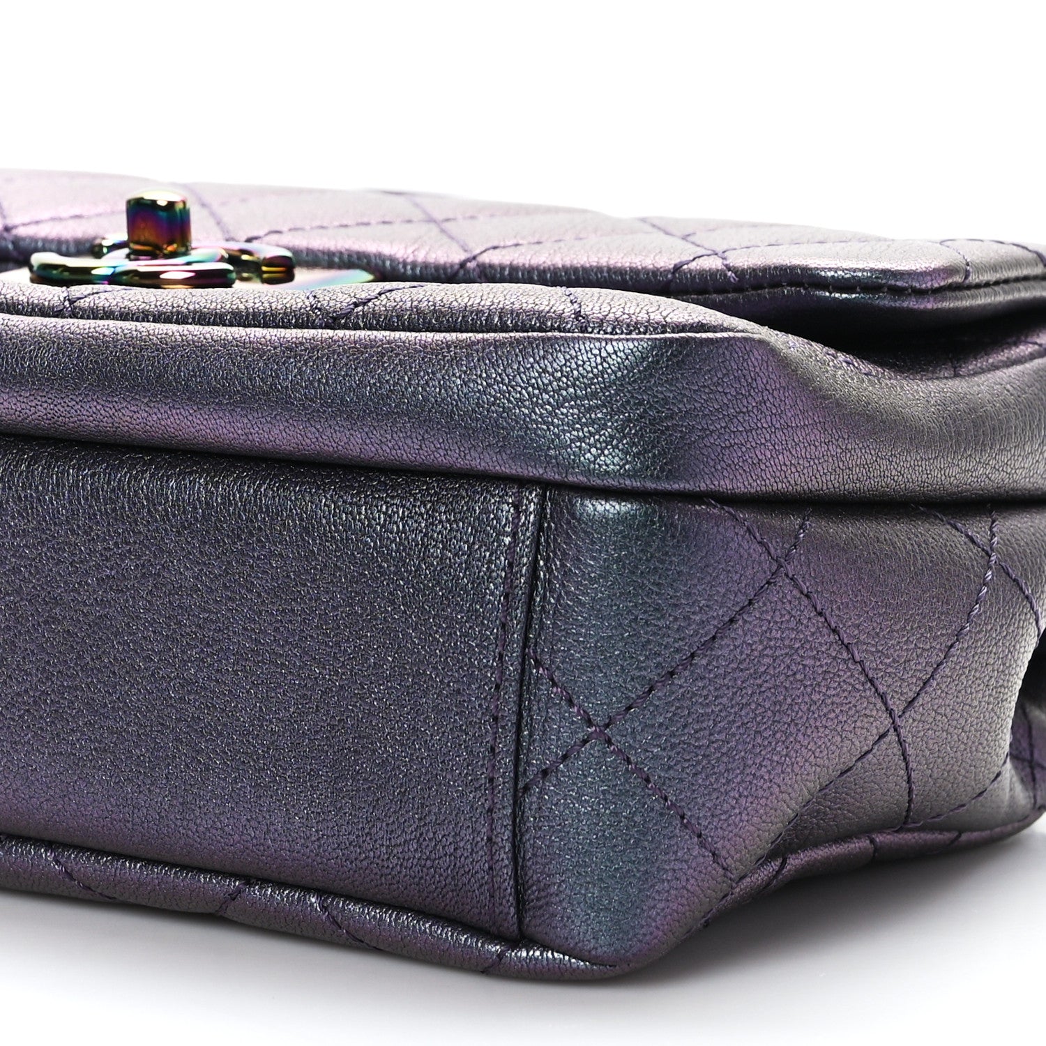 Chanel Iridescent Goatskin Quilted Small Double Carry Waist Chain Flap Purple 9 of 9