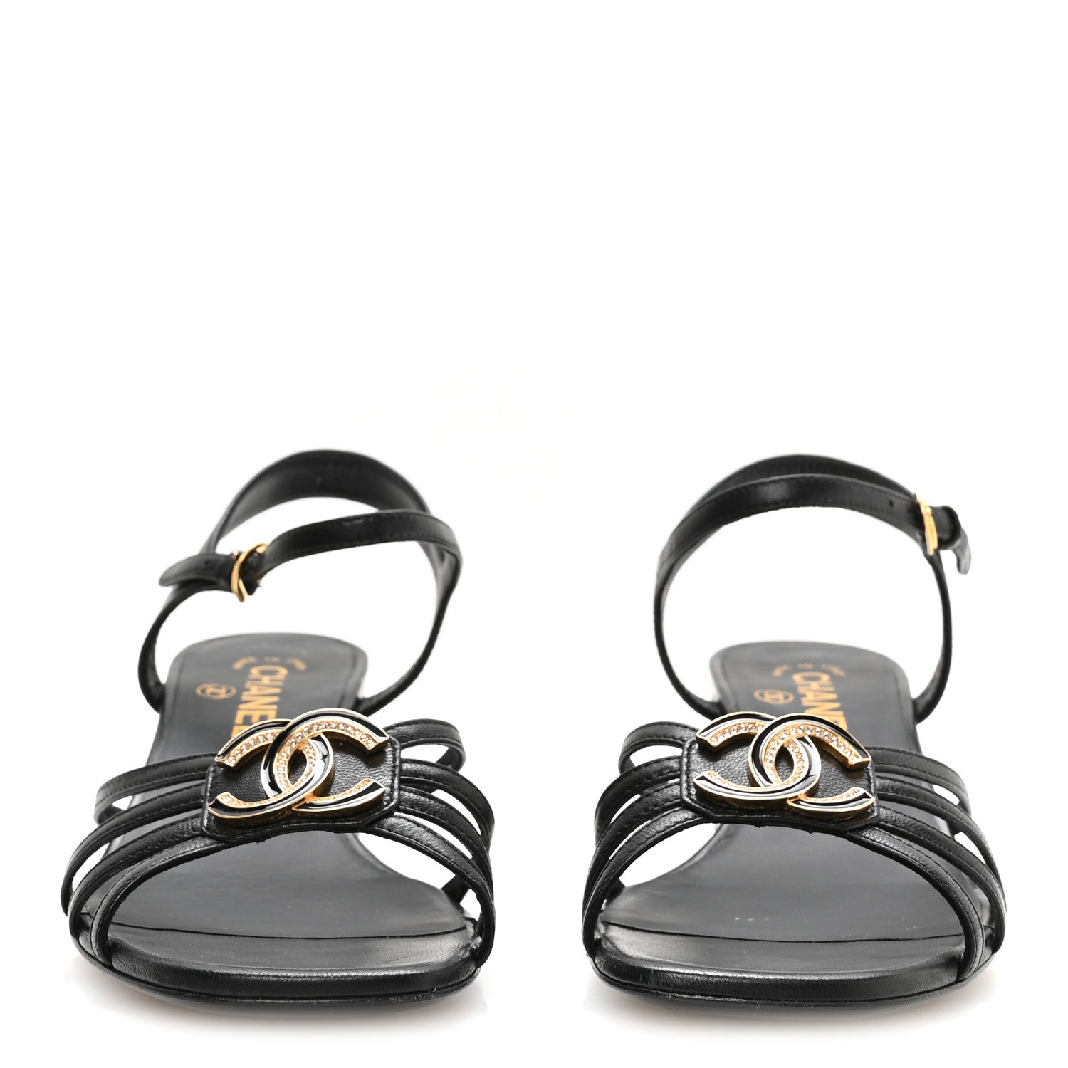 Chanel Lambskin Crystal CC Sandals 37.5 White 3 of 9