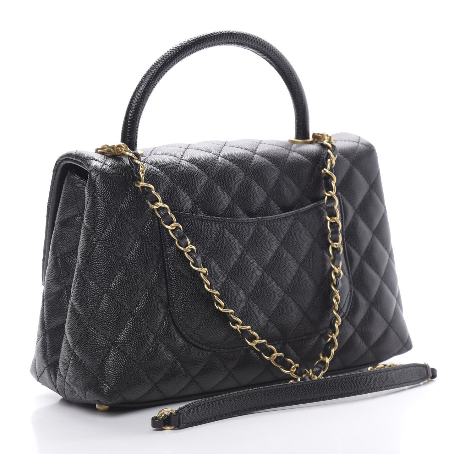 Caviar Lizard Embossed Quilted Small Coco Handle Flap Black