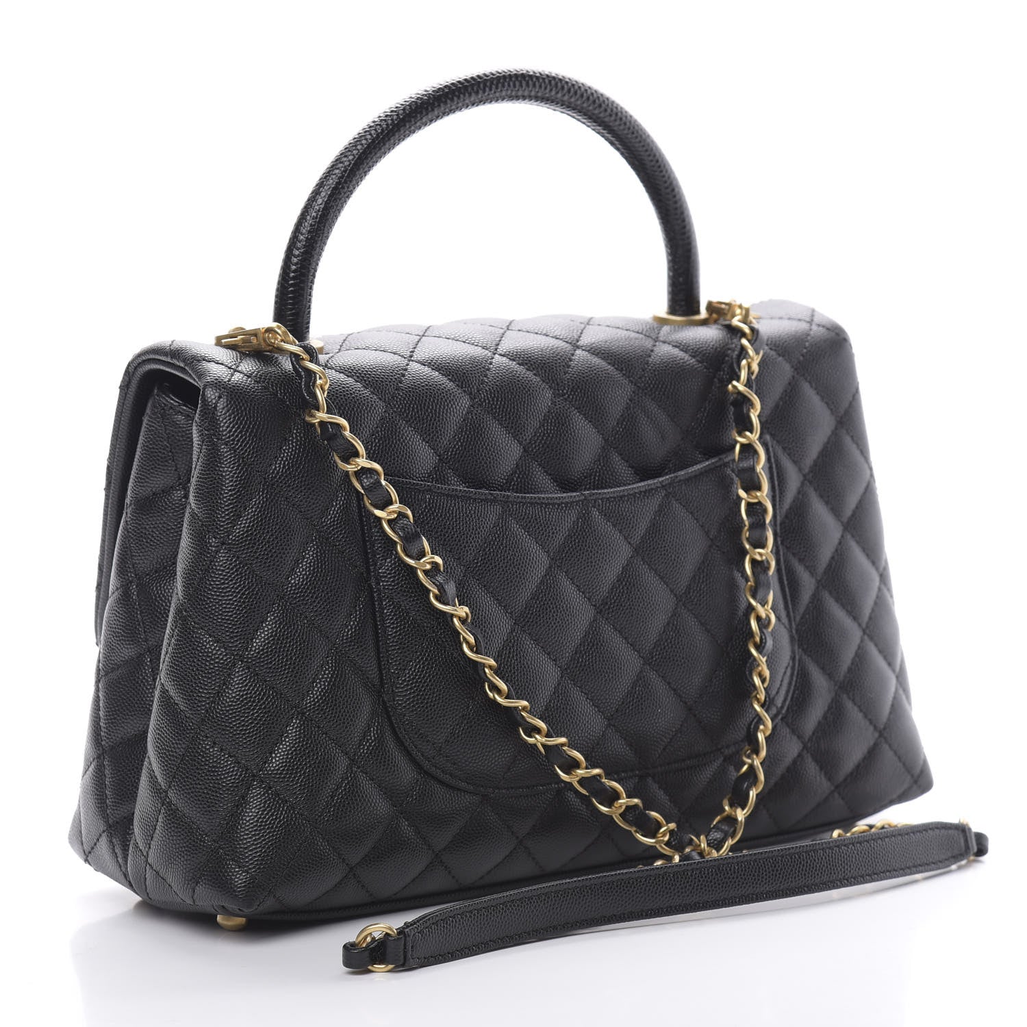 Chanel Caviar Lizard Embossed Quilted Small Coco Handle Flap Black 3 of 11