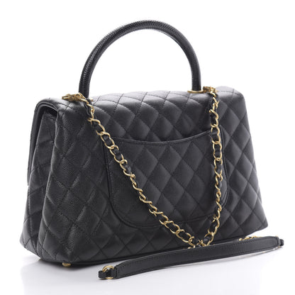 Chanel Caviar Lizard Embossed Quilted Small Coco Handle Flap Black 3 of 11