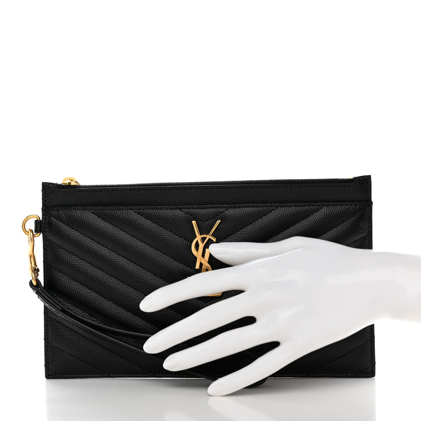 Grain De Poudre Chevron Monogram Large Bill Pouch Black