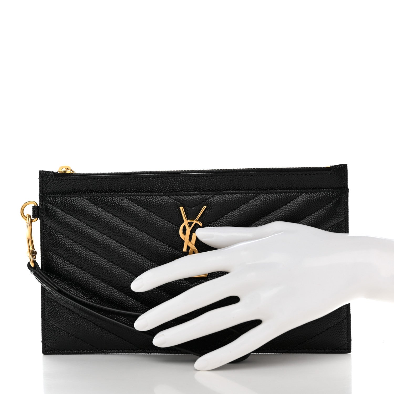 Saint Laurent Grain De Poudre Chevron Monogram Large Bill Pouch Black 2 of 9