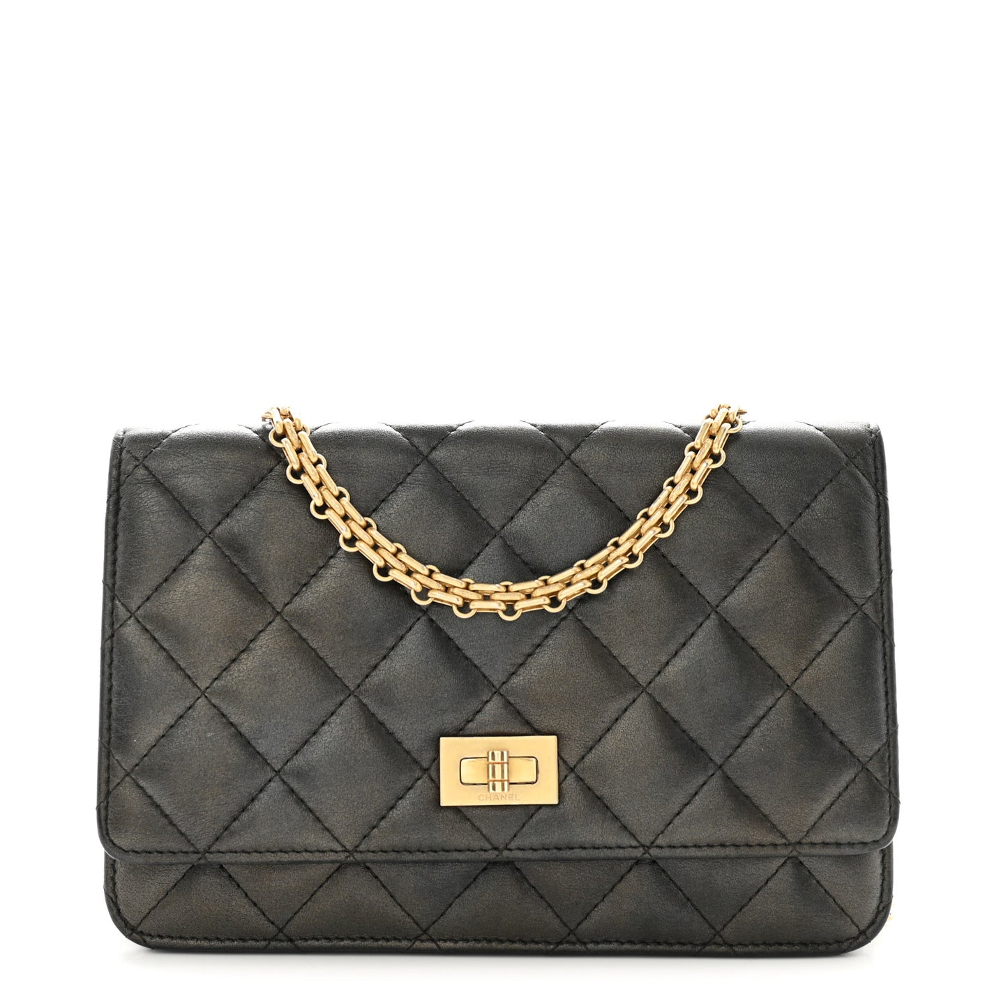 Metallic Calfskin Quilted Reissue Wallet On Chain WOC Grey