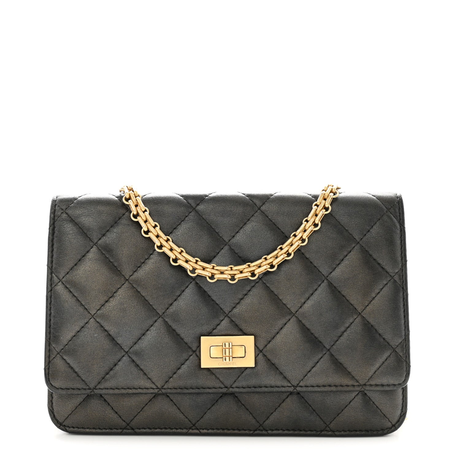 Chanel Metallic Calfskin Quilted Reissue Wallet On Chain WOC Grey 1 of 12