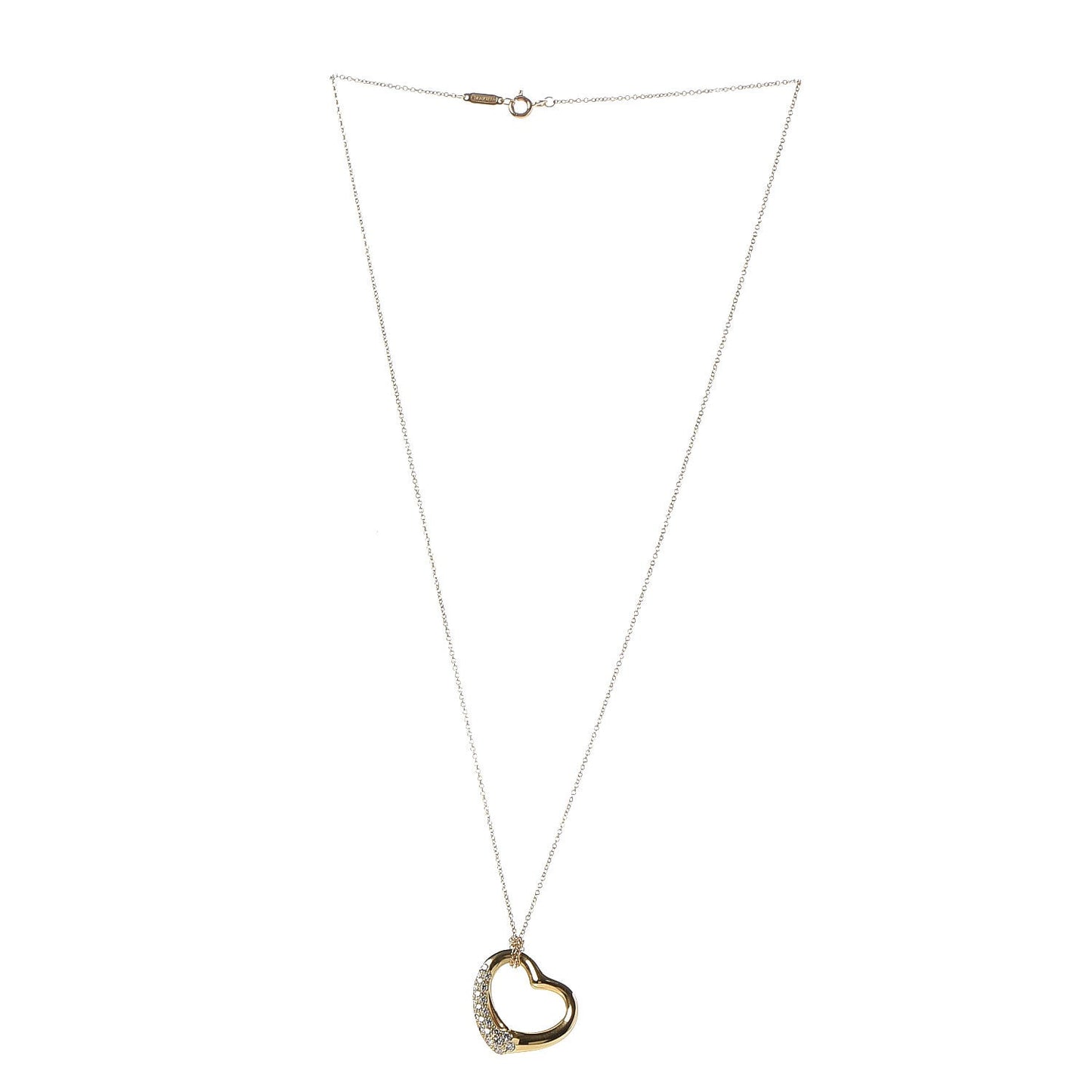 18K Yellow Gold Diamond 22mm Elsa Peretti Open Heart Pendant Necklace