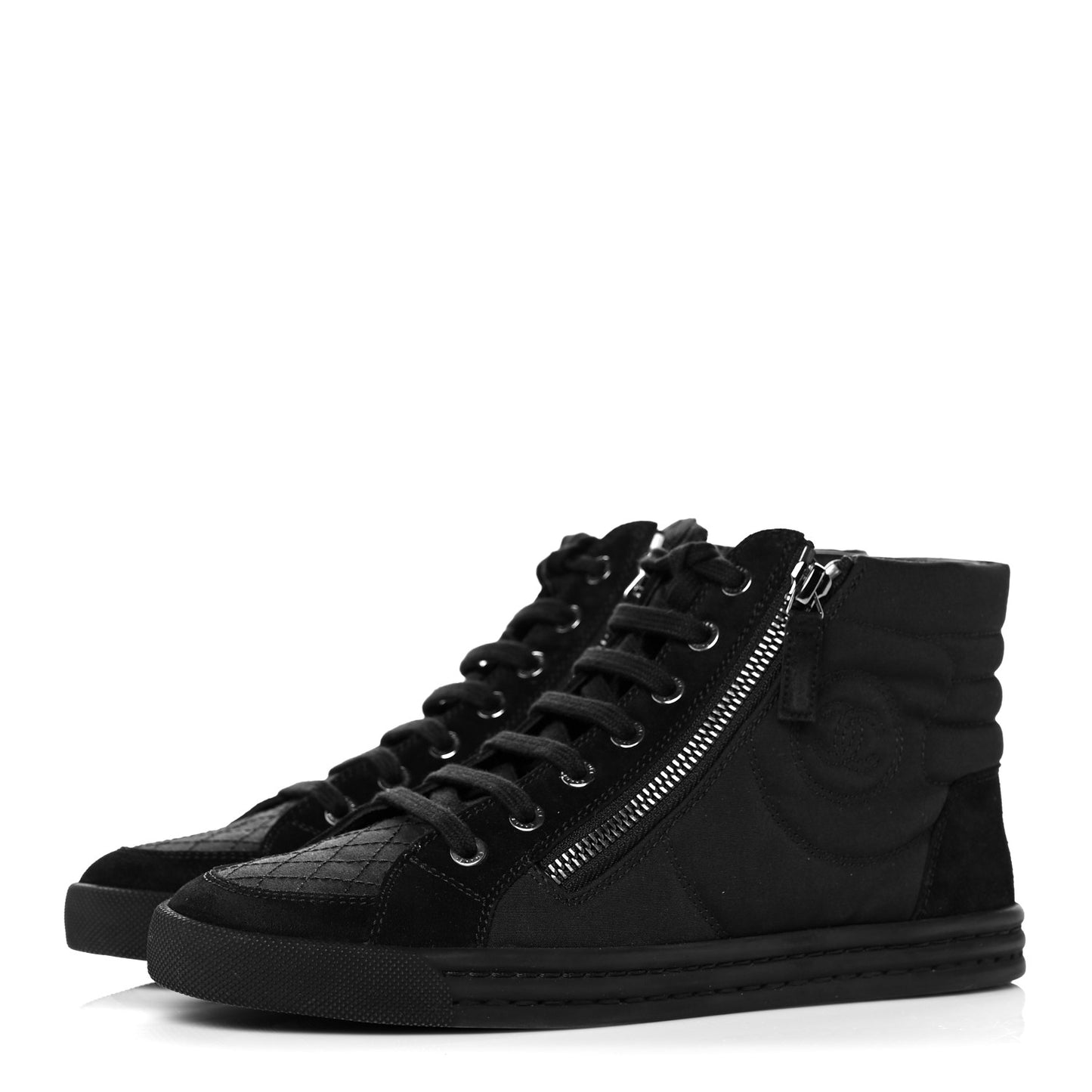 Toile Suede Calfskin CC High Top Sneakers 37 Black