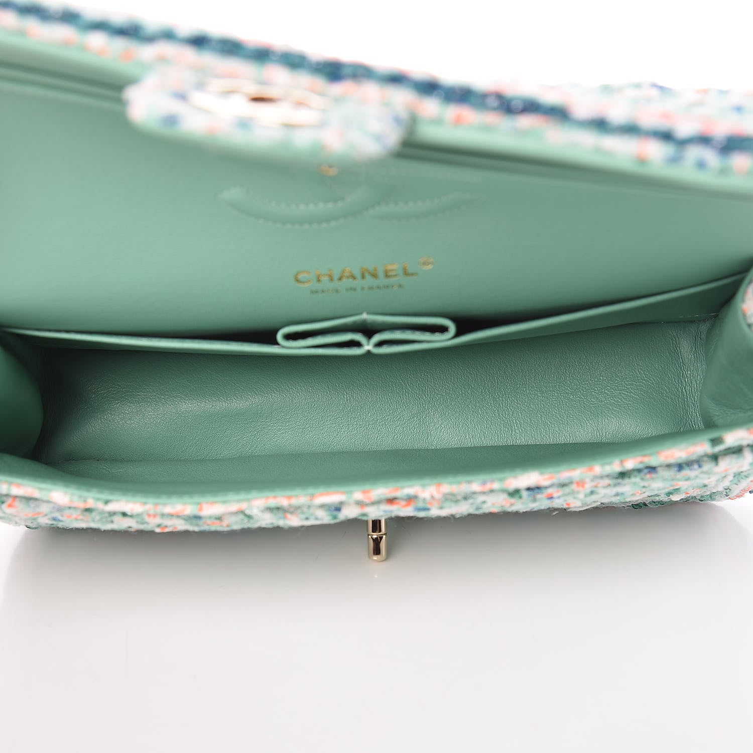 Chanel Tweed Quilted Medium Double Flap Green White Blue Orange 5 of 9