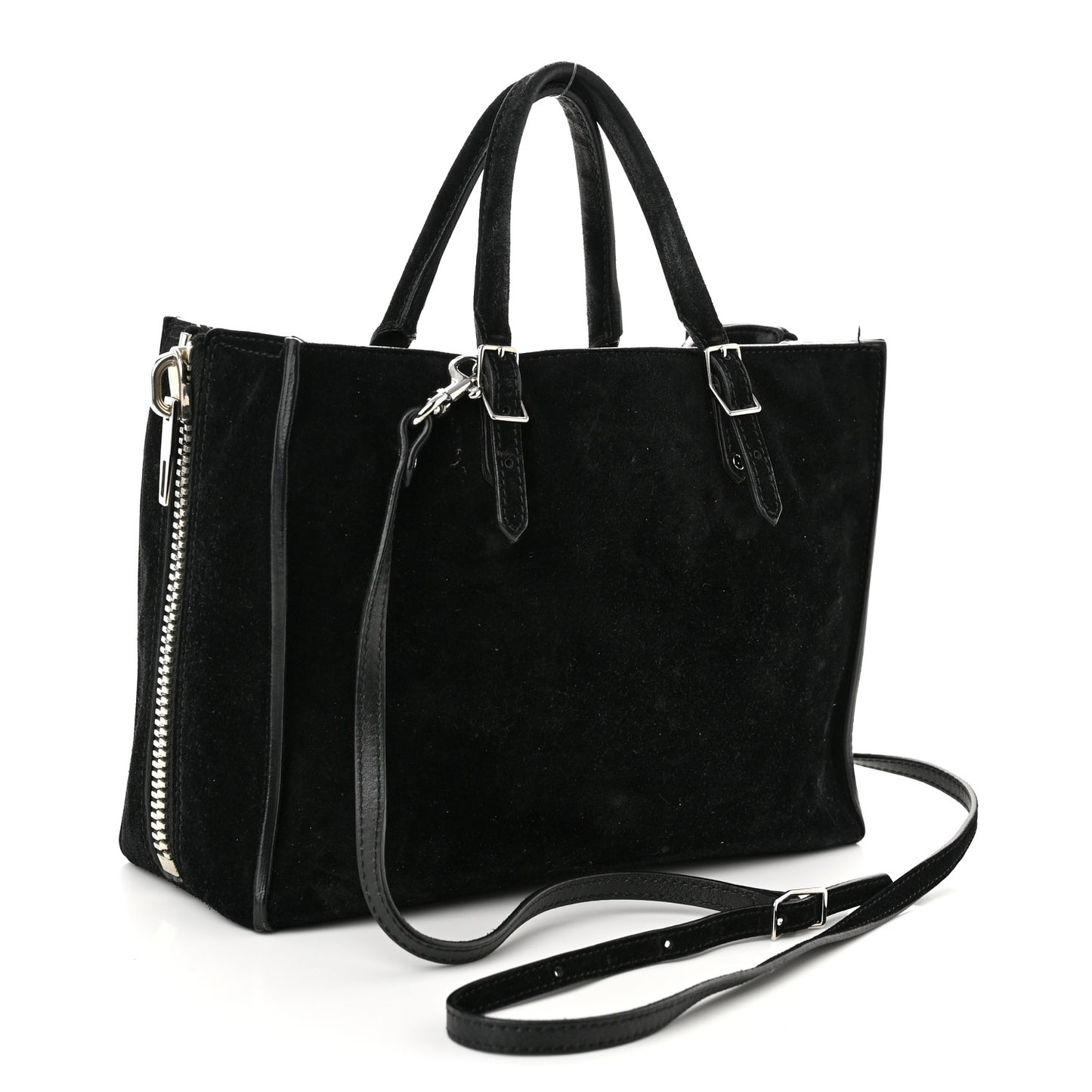 Baby Daim Suede Plate Hardware Papier A6 Zip Around Tote Black