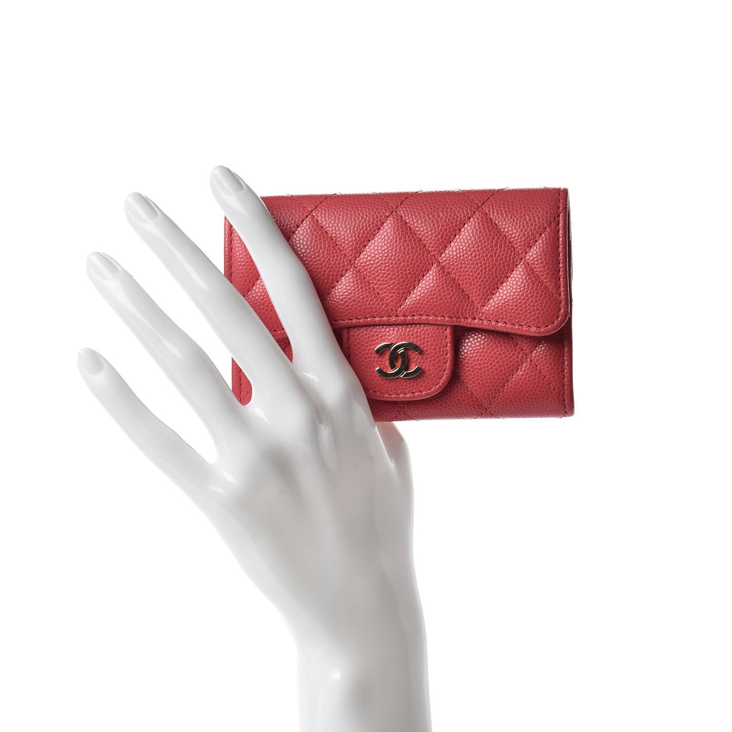 Caviar Quilted Flap Card Holder Dark Pink