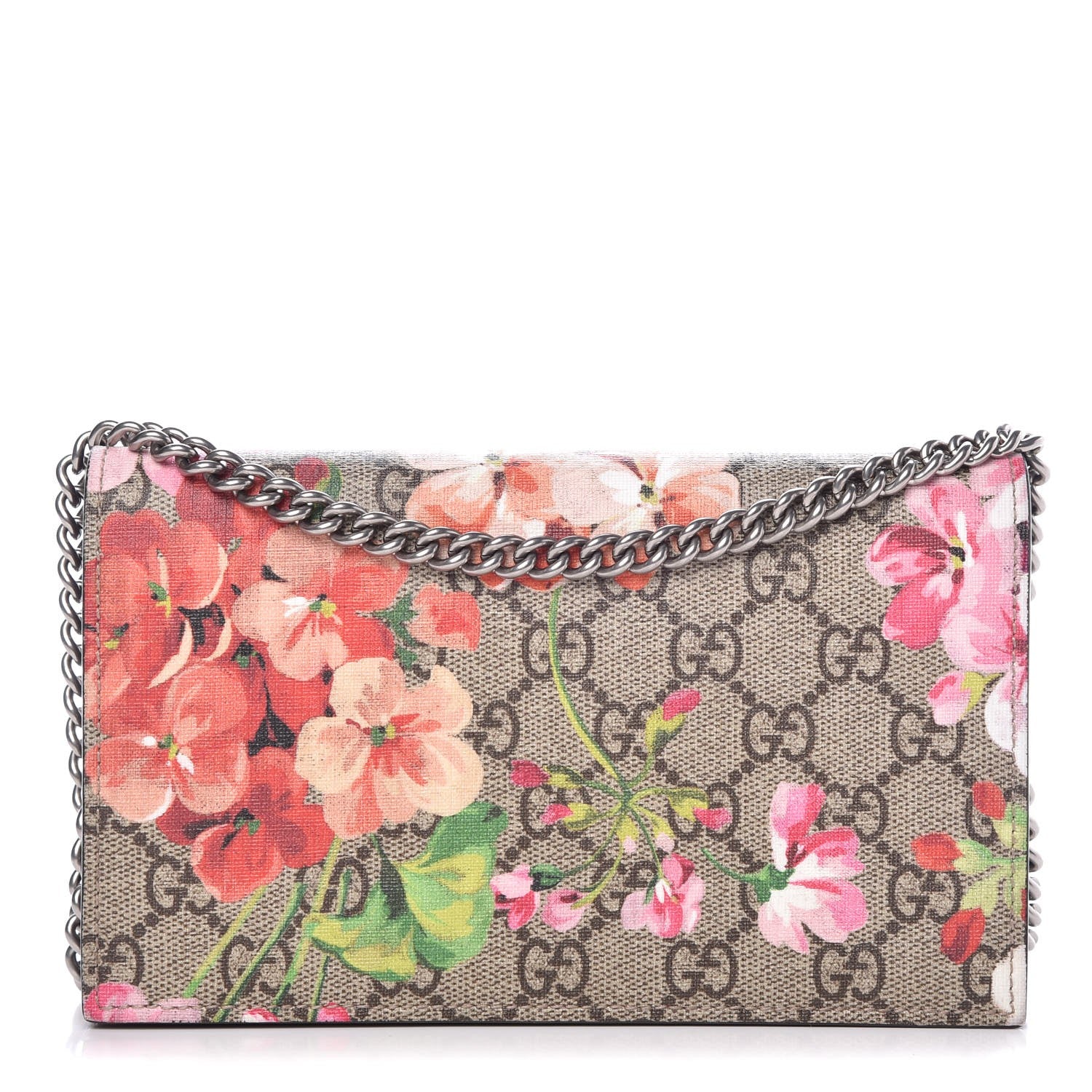 Gucci GG Supreme Monogram Blooms Chain Wallet Beige Multicolor Dry Rose 1 of 7