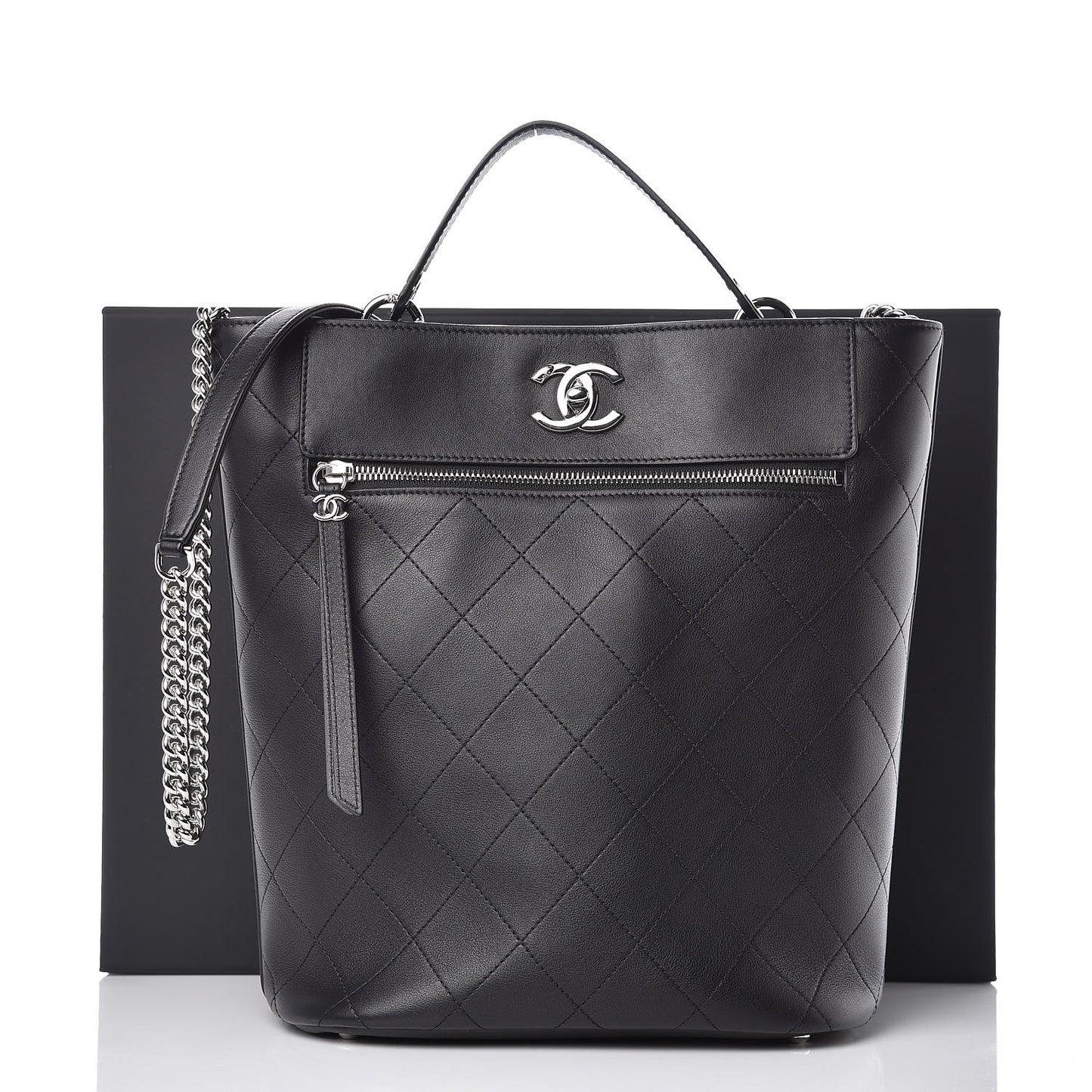 Calfskin Stitched Bucket Bag Black
