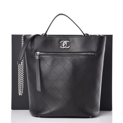 Chanel Calfskin Stitched Bucket Bag Black 12 of 12