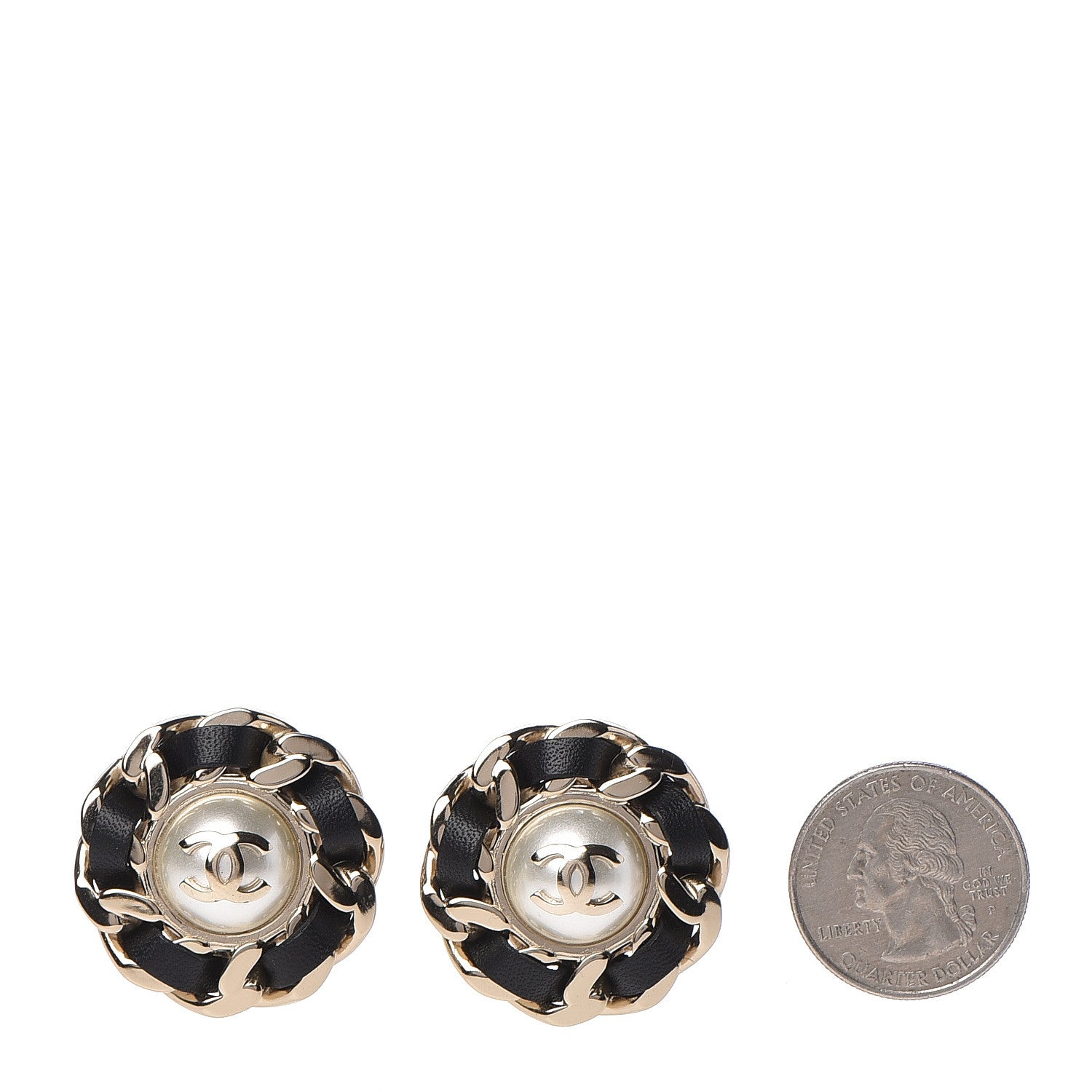 Chanel Pearl Lambskin Chain Around CC Earrings Gold 2 of 5