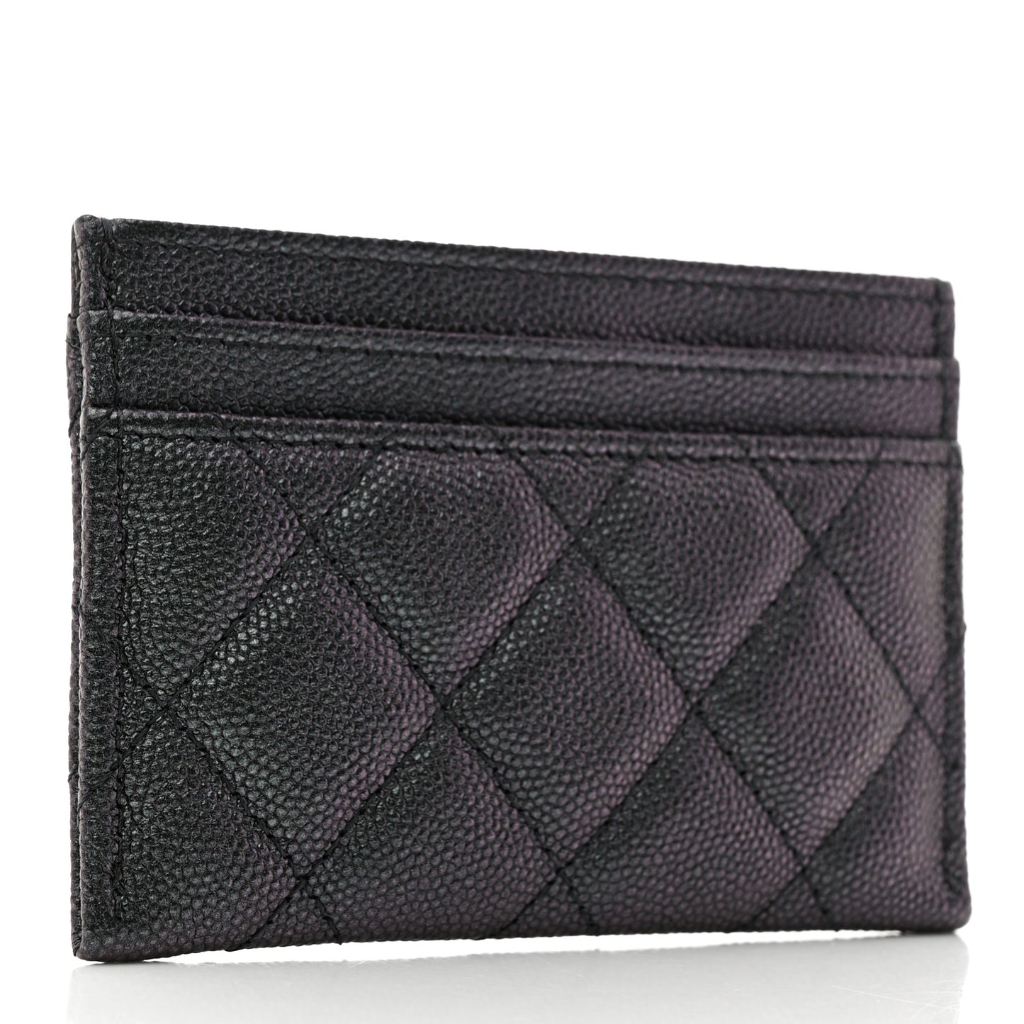 Iridescent Caviar Quilted Card Holder Black