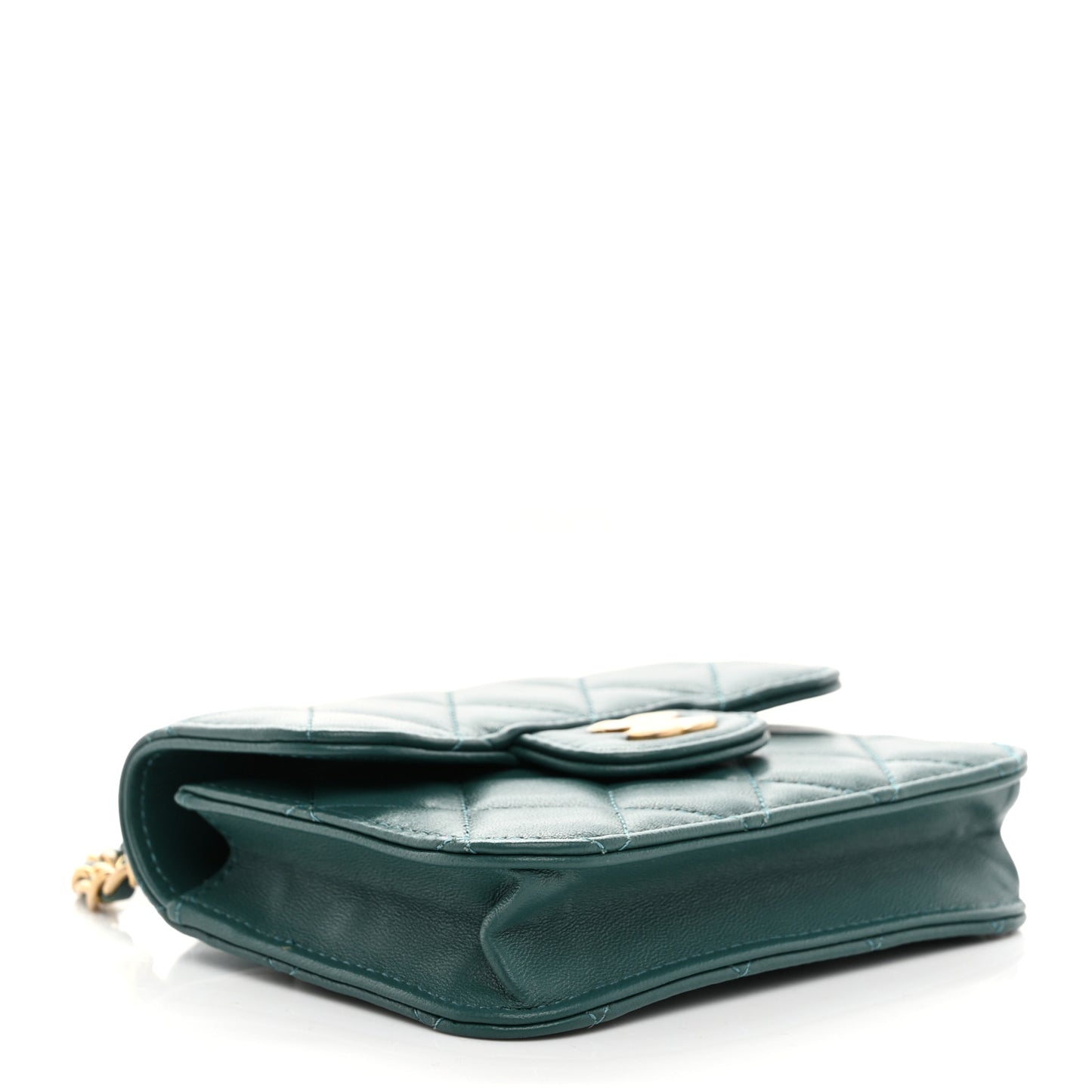 Lambskin Quilted Top Handle Flap Coin Purse With Chain Green